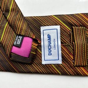 DUCHAMP London brown & gold striped silk tie handmade  in England 🏴󠁧󠁢󠁥󠁮󠁧󠁿